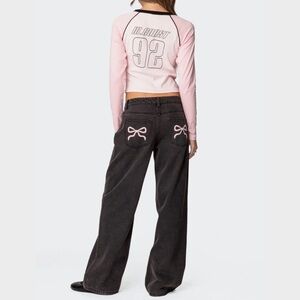 Edikted Bow Pocket Low Rise Baggy Jeans Small Black Pink
